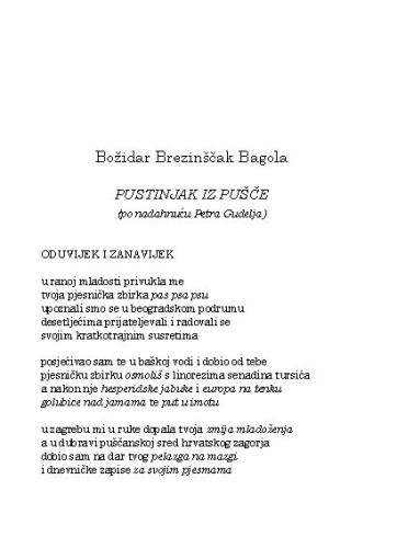 Pustinjak iz Pušče : (po nadahnuću Petra Gudelja) / Božidar Brezinnščak Bagola