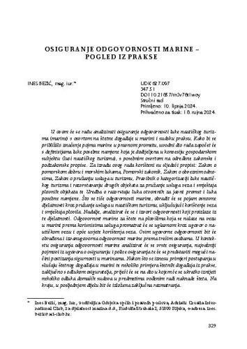 Osiguranje odgovornosti marine – pogled iz prakse / Ines Bezić