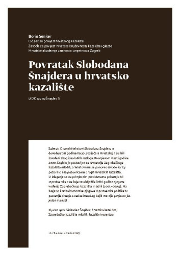 Povratak Slobodana Šnajdera u hrvatsko kazalište / Boris Senker