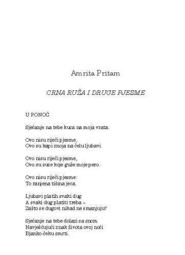 Crna ruža i druge pjesme / Amrita Pritam ; prijevod i bilješka Luko Paljetak