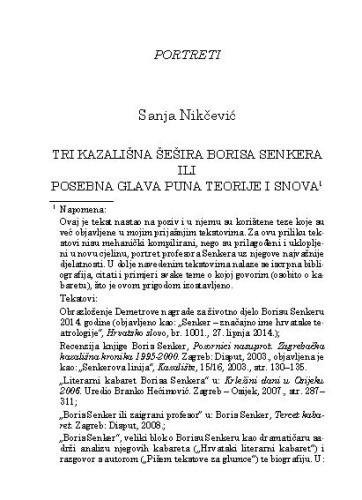 Tri kazališna šešira Borisa Senkera ili posebna glava puna teorije i snova / Sanja Nikčević
