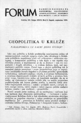 Geopolitika u Krleže : paralipomena uz nacrt jedne studije / Radovan Pavić
