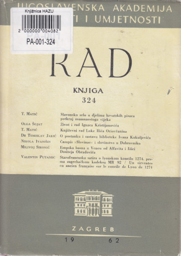 Knj. 11(1962)=knj. 324 / urednik Josip Torbarina