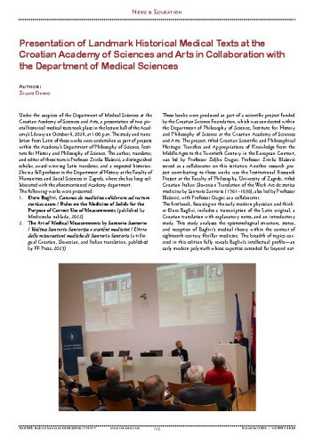 Presentation of Landmark Historical Medical Texts at the Croatian Academy of Sciences and Arts in Collaboration with the Department of Medical Sciences : News & Education / Željko Dugac