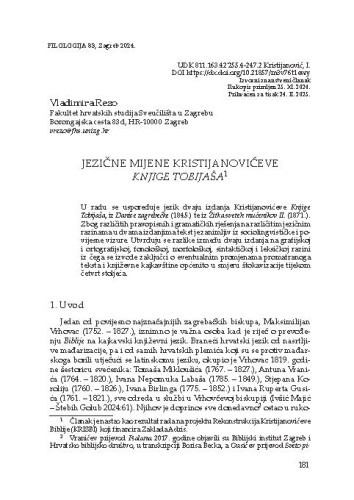 Jezične mijene Kristijanovićeve Knjige Tobijaša / Vladimira Rezo