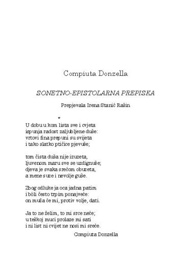 Sonetno-epistolarna prepiska / Compiuta Donzella ; prepjevala Irena Stanić Rašin