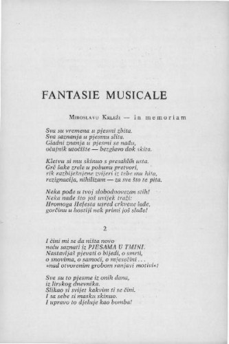 Fantasie musicale : Miroslavu Krleži - in memoriam / F. Adelsberger