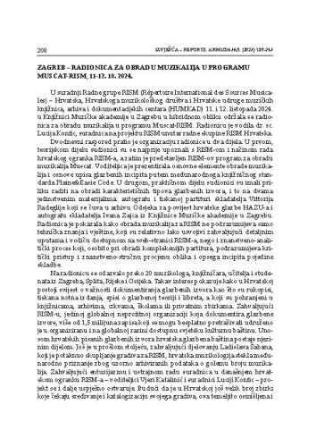 Zagreb – Radionica za obradu muzikalija u programu Muscat-RISM, 11-12. 10. 2024.
 : [izvješće] / Marija Benić Zovko