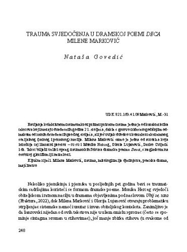 Trauma svjedočenja u dramskoj poemi Deca Milene Marković / Nataša Govedić