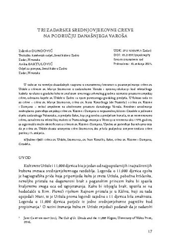 Tri zadarske srednjovjekovne crkve na području današnjega Varoša / Zdenko Dundović, Anita Bartulović