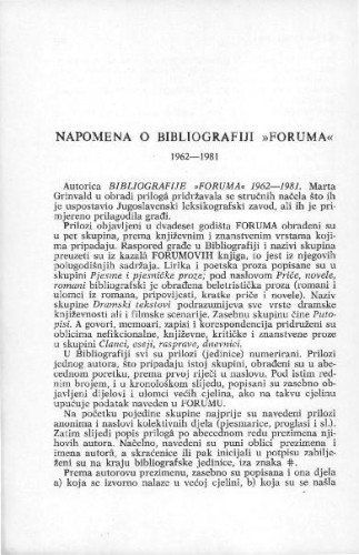 Napomena o Bibliografiji Foruma 1962-1981 / V. Flaker