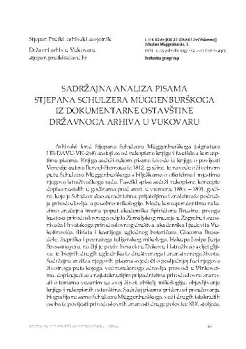 Sadržajna analiza pisama Stjepana Schulzera Müggenburškoga iz dokumentarne ostavštine Državnoga arhiva u Vukovaru / Stjepan Prutki
