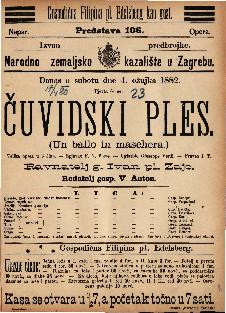Čuvidski ples : Velika opera u 3 čina / Uglasbio Giuseppe Verdi  =  Un ballo in maschera