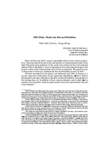 1848: Music, Master Jan Hus and Hussitism / Viktor Velek