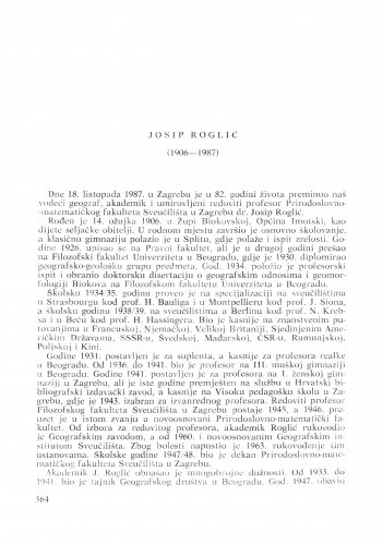 Josip Roglić (1906-1987) : [nekrolozi] / Mirko Malez