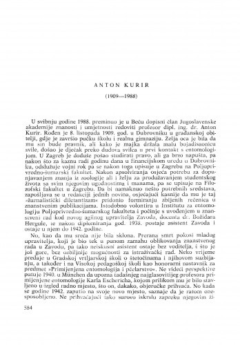 Anton Kurir (1909-1988) : [nekrolozi] / Zdravko Lorković