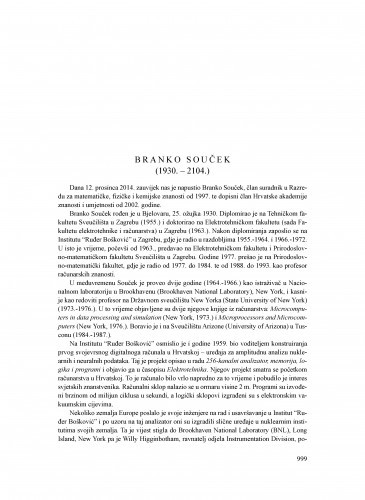 Branko Souček (1930.-2014.) : [nekrolog] / Leo Budin