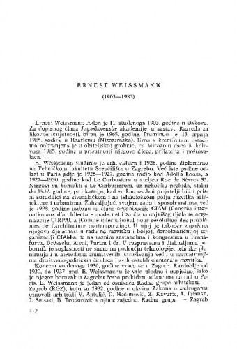 Ernest Weissmann (1903-1985) : [nekrolozi] / Drago Galić