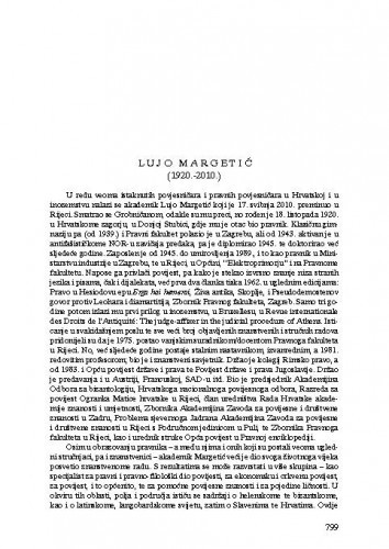 Lujo Margetić (1920.-2010.) : [nekrolog] / Petar Strčić