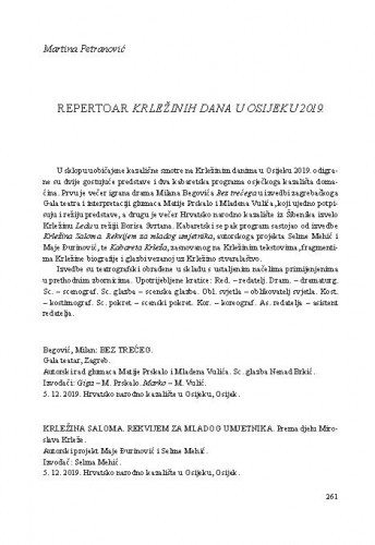 Repertoar Krležinih dana u Osijeku 2019. / Martina Petranović