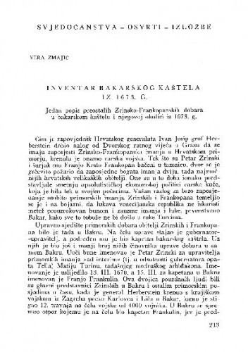 Inventar bakarskog kaštela iz 1673. god. / Vera Zmajić