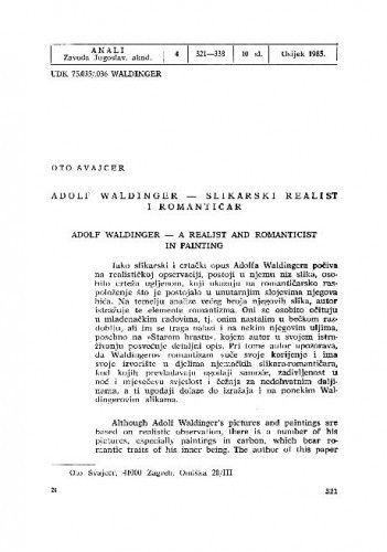 Adolf Waldinger - slikarski realist i romantičar / Oto Švajcer