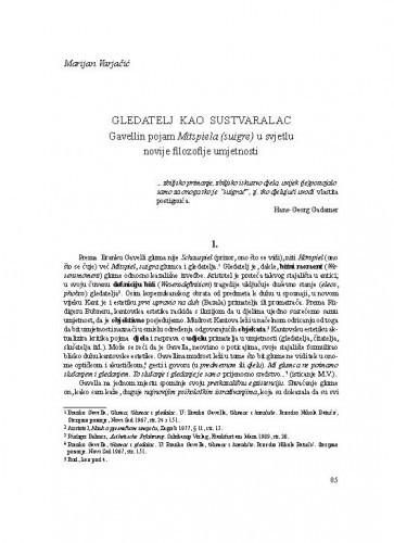 Gledatelj kao sustvaralac. Gavellin pojam Mitspiela (suigre) u svjetlu novije filozofije umjetnosti / Marijan Varjačić