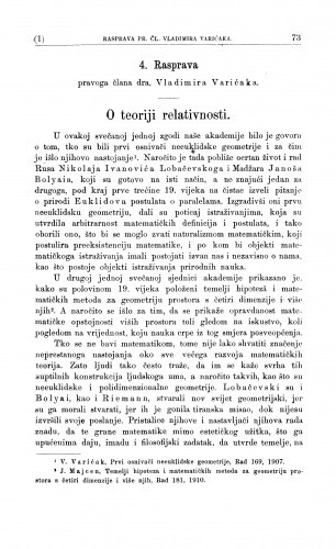 O teoriji relativnosti / V. Varićak