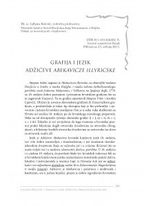 Grafija i jezik Adžićeve Abekavicze illyricske / Ljiljana Kolenić