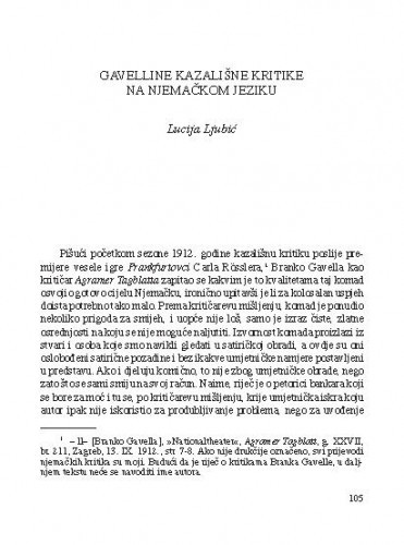Gavelline kazališne kritike na njemačkom jeziku / Lucija Ljubić