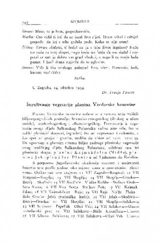 Istraživanje vegetacije planina Vardarske banovine / I. Horvat