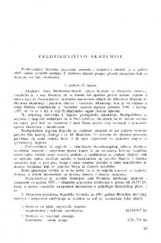 Izvještaj o radu Hrvatske akademije znanosti i umjetnosti u godini 1997.