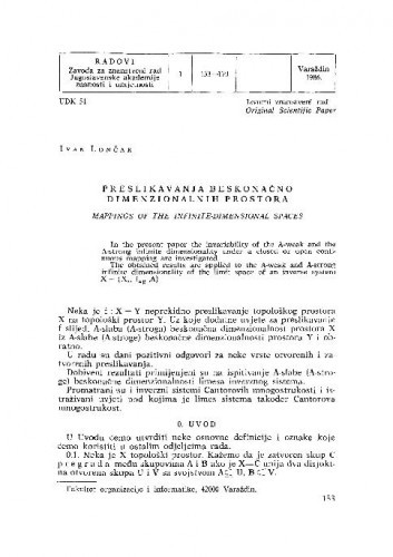 Preslikavanja beskonačno dimenzionalnih prostora / Ivan Lončar