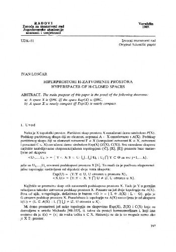 Hiperprostori H-zatvorenih prostora / Ivan Lončar