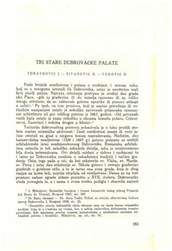 Tri stare dubrovačke palate / I. Zdravković, D. Živanović i D. Vuković
