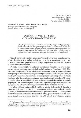 Pričati: novi lik u priči o glagolima govorenja / Milena Žic Fuchs, Nina Tuđman Vuković,