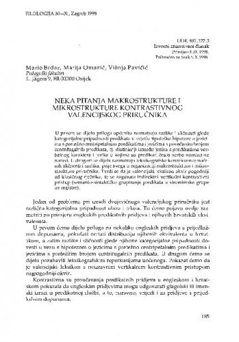Neka pitanja makrostrukture i mikrostrukture kontrastivnog valencijskog priručnika / Mario Brdar, Marija Omazić, Višnja Pavičić