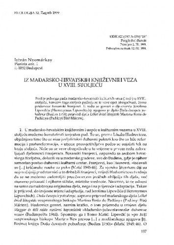 Iz mađarsko-hrvatskih književnih veza u XVIII. stoljeću / István Nyomárkay
