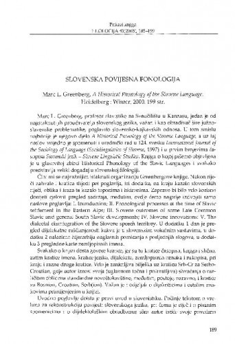 Slovenska povijesna fonologija : Marc L. Greenberg, A historical phonology of the Slovene language, Heidelberg : Winter, 2000. / Josip Lisac