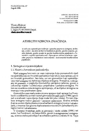Atributi i njihova značenja / Vlasta Rišner