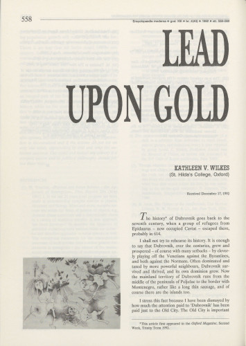 Lead upon gold / Kathleen V. Wilkes