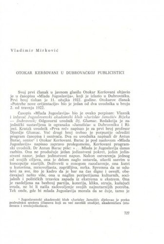 Otokar Keršovani u dubrovačkoj publicistici / Vladimir Mirković