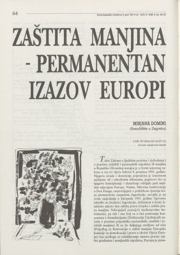Zaštita manjina : permanentan izazov Europi / Mirjana Domini