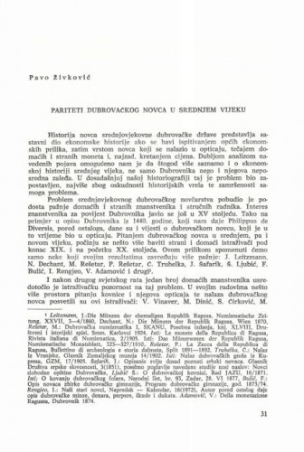 Pariteti dubrovačkog novca u srednjem vijeku / Pavo Živković