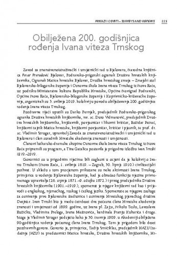 Obilježena 200. godišnjica rođenja Ivana viteza Trnskog : [prikaz] / Vladimir Strugar