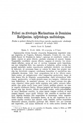 Prilozi za životopis Markantuna de Dominisa Rabljanina, spljetskoga nadbiskupa / Sime Ljubić
