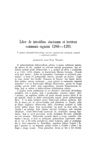Liber de introitibus stacionum et territorii communis ragusini 1286-1291 / Ivan Tkalčić