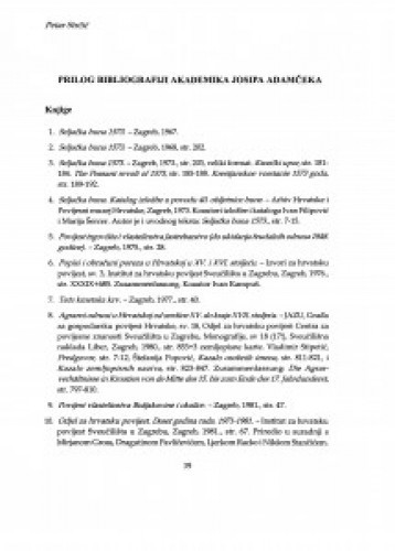 Prilog bibliografiji akademika Josipa Adamčeka