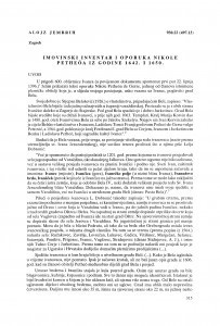 Imovinski inventar i oporuka Nikole Petheöa iz godine 1642 i 1650 / Alojz Jembrih