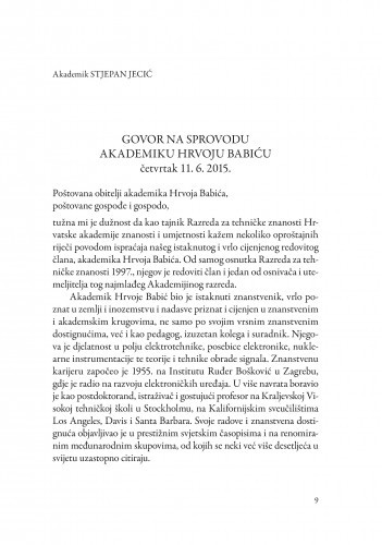 Govor na sprovodu akademiku Hrvoju Babiću : četvrtak 11. 6. 2015. / Stjepan Jecić